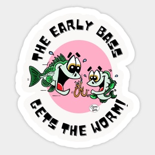 Fish opener early bass gets the worm white tee Fritts Cartoons Sticker